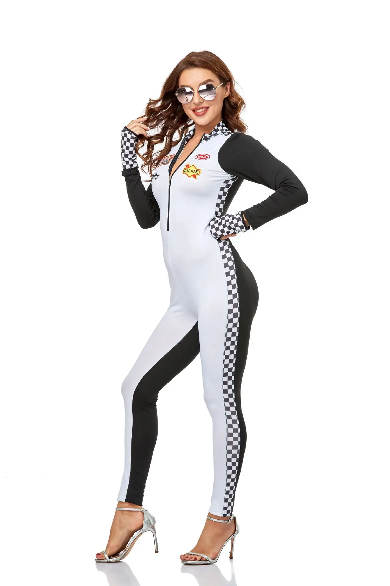 racecar girl game model uniform F1 motorcycle sexy cheerleader outfit tight long sleeve jumpsuit