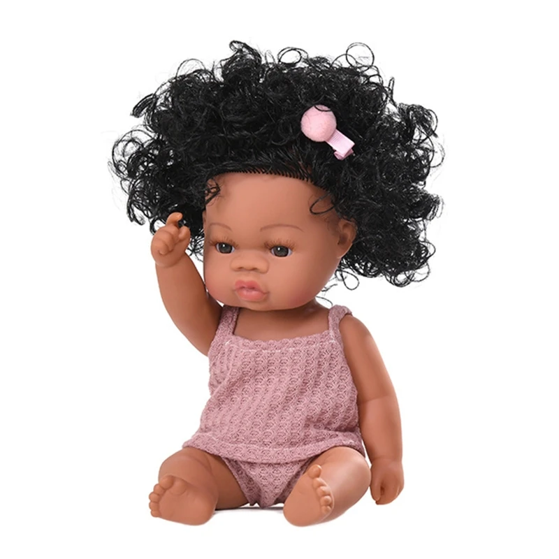 

35cm Realistic Doll Vinyl Toddler Babies Lifelike Curls Princess African Girl DXAD