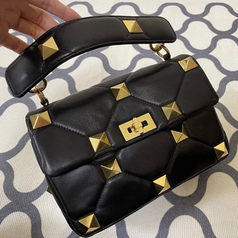 

Retro Lingge Luxury Rivet Hardware Chain Ladies New Style Leather Sheepskin Shoulder Bag Fashion Handbag Crossbody Bag