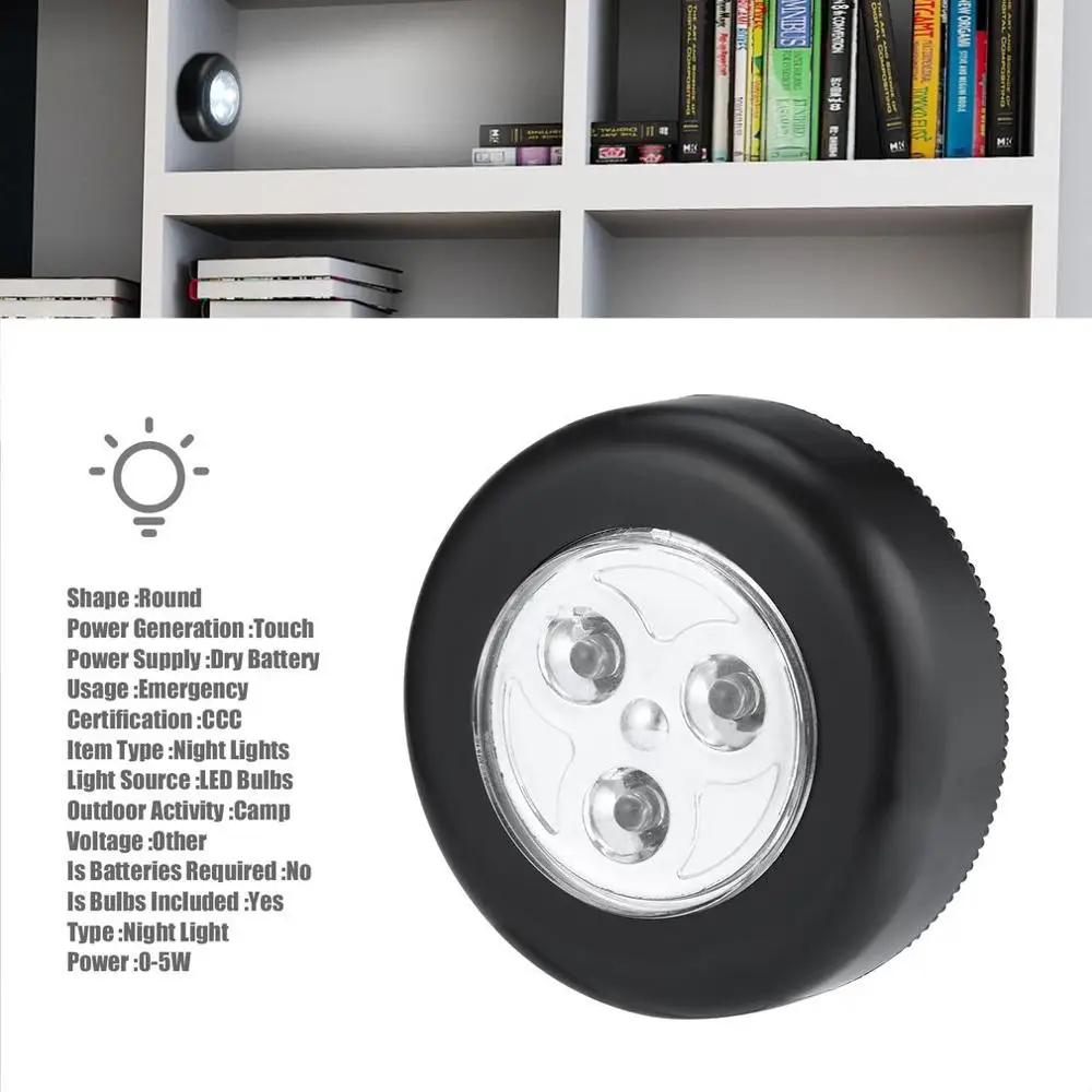 2020 Home 3 LEDs Cordless Stick Tap Wardrobe Touch Lamp No Wiring Required Real Control Night Battery Powered |