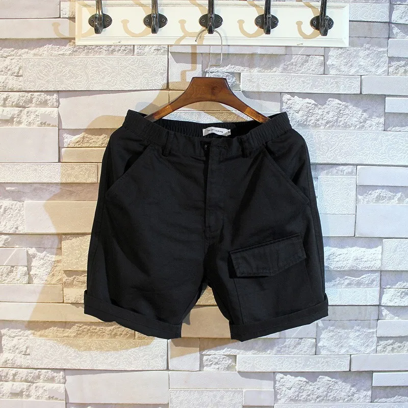 Men Summer Casual Beach Loose Fit Cargo Pockets Solid Color Streetwear Knee Length Male Trousers Zipper Fly Shorts