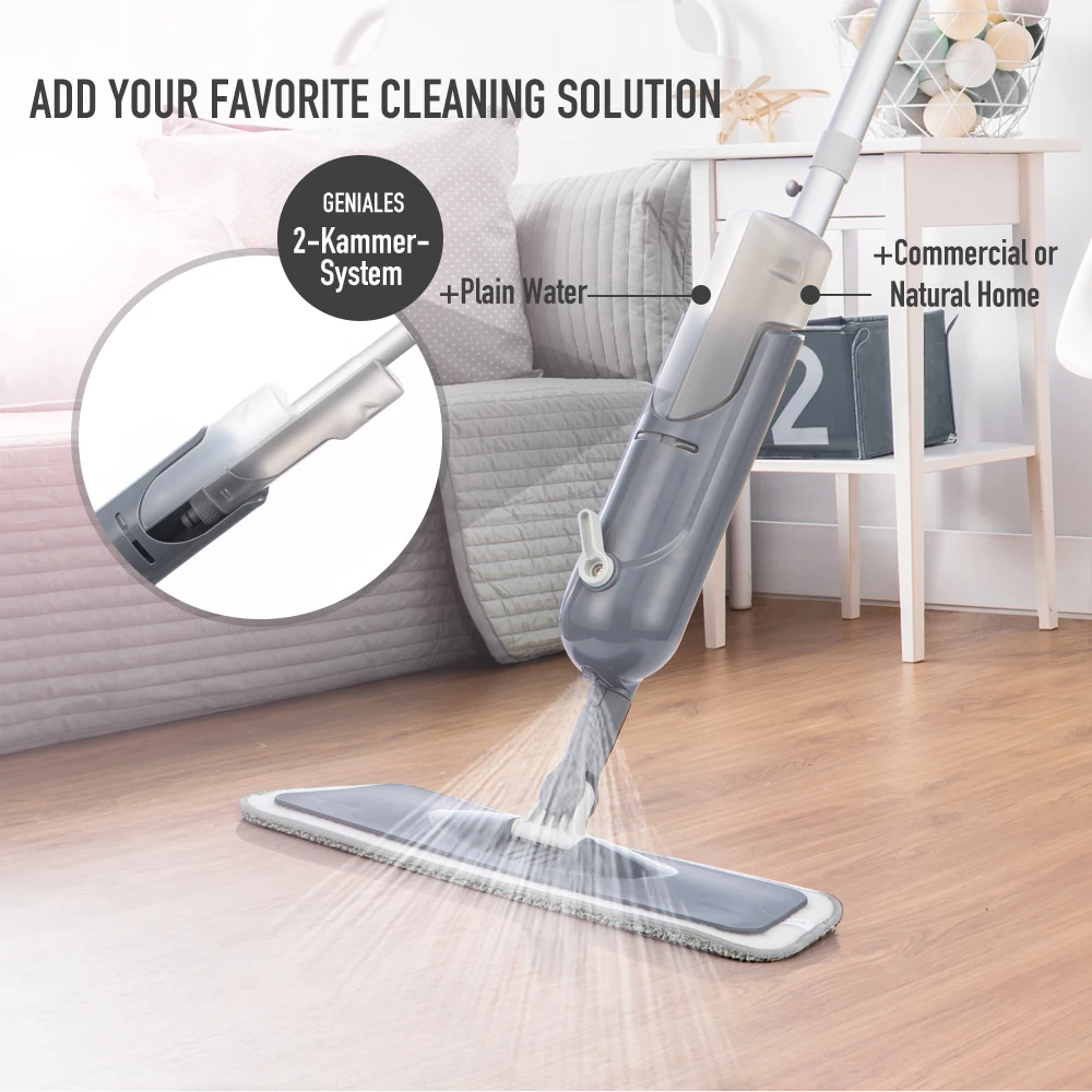 Швабра с распылителем для пола со сменными вставками из микрофибры плоская мытья