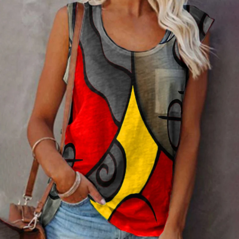 

New Vintage T-shirt Tops Vrouwen Mouwloze Zomer O-hals T-shirts Casual Grafische Harajuku Plus Size Elegante Trui Tank Tops 2021