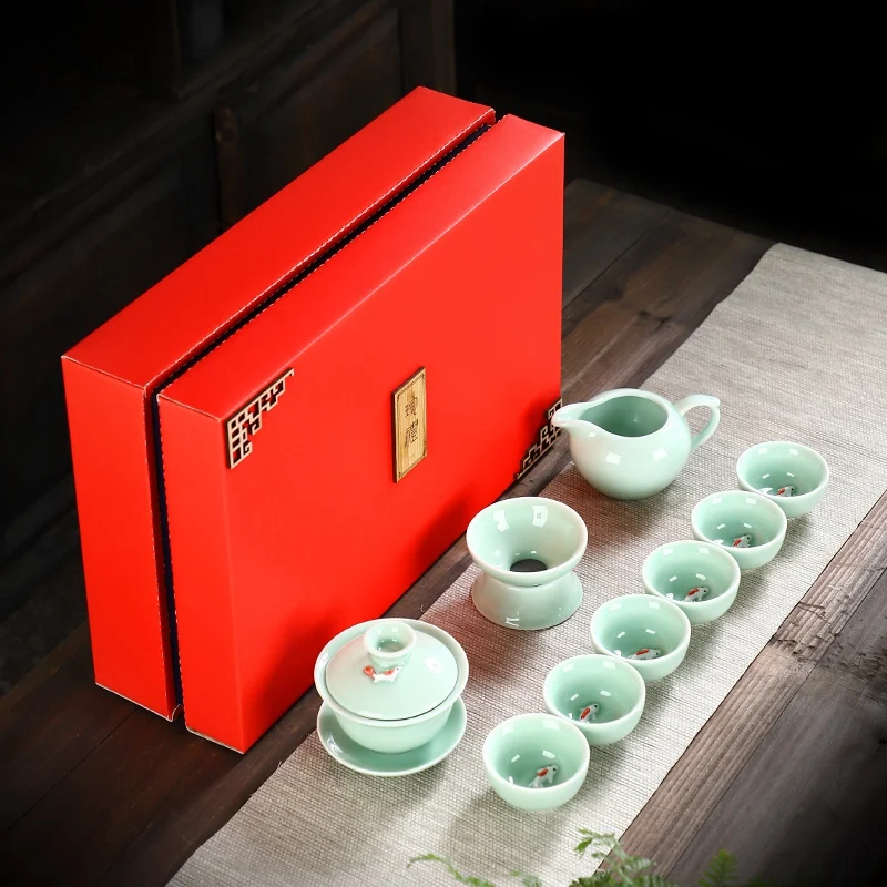 

10pcs Portable Ceramic Chinese Kung Fu Tea Household Office Tea Ceremony Set Retro Gift Chinese Tea Ceremony Hot Sale MM60CJ