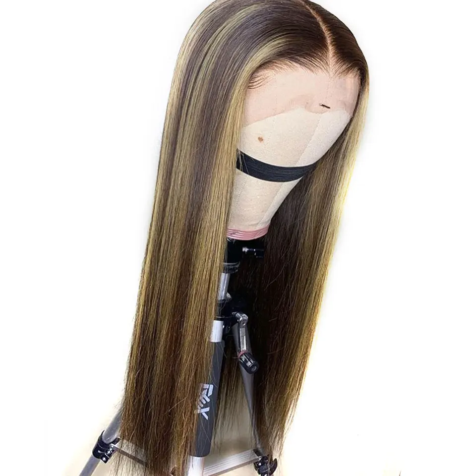 Color A Wig 13X6 130% Невидимый Выделите эффектом деграде(переход от темного к Цвет прямые Синтетические волосы на кружеве парики из натуральных волос для Для женщин индийские волосы Remy застежка предварительно парик шнурка - Цвет: Color A Wig