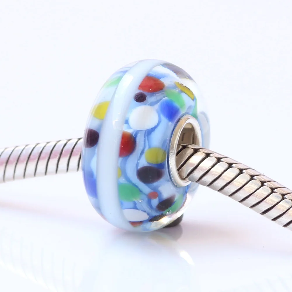 Многоцветная стеклянная бусина в горошек с твердой пробкой из стерлингового