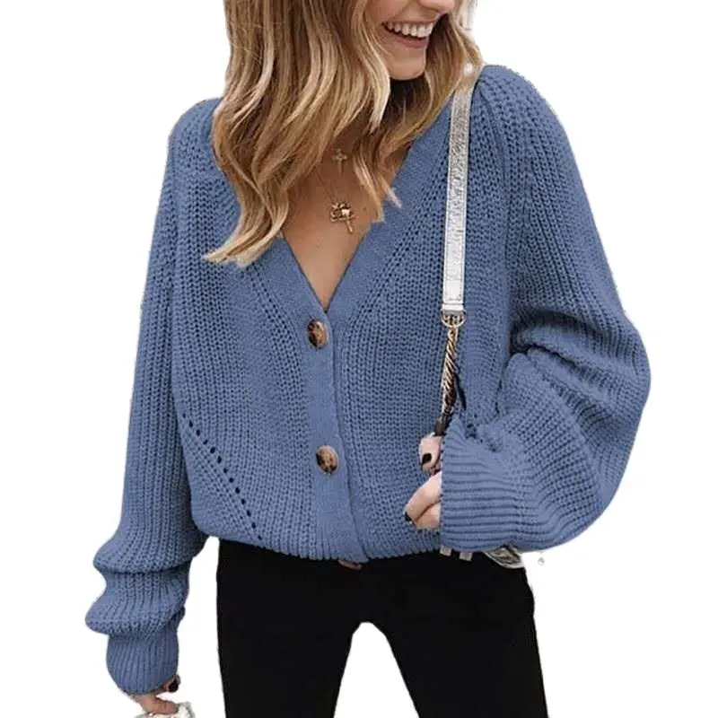 

Knitted Cardigan Solid Color 2021 Spring and Autumn Sexy V-neck Batwing Sleeve Button Sweater Casual Loose Women's Cardigan Top