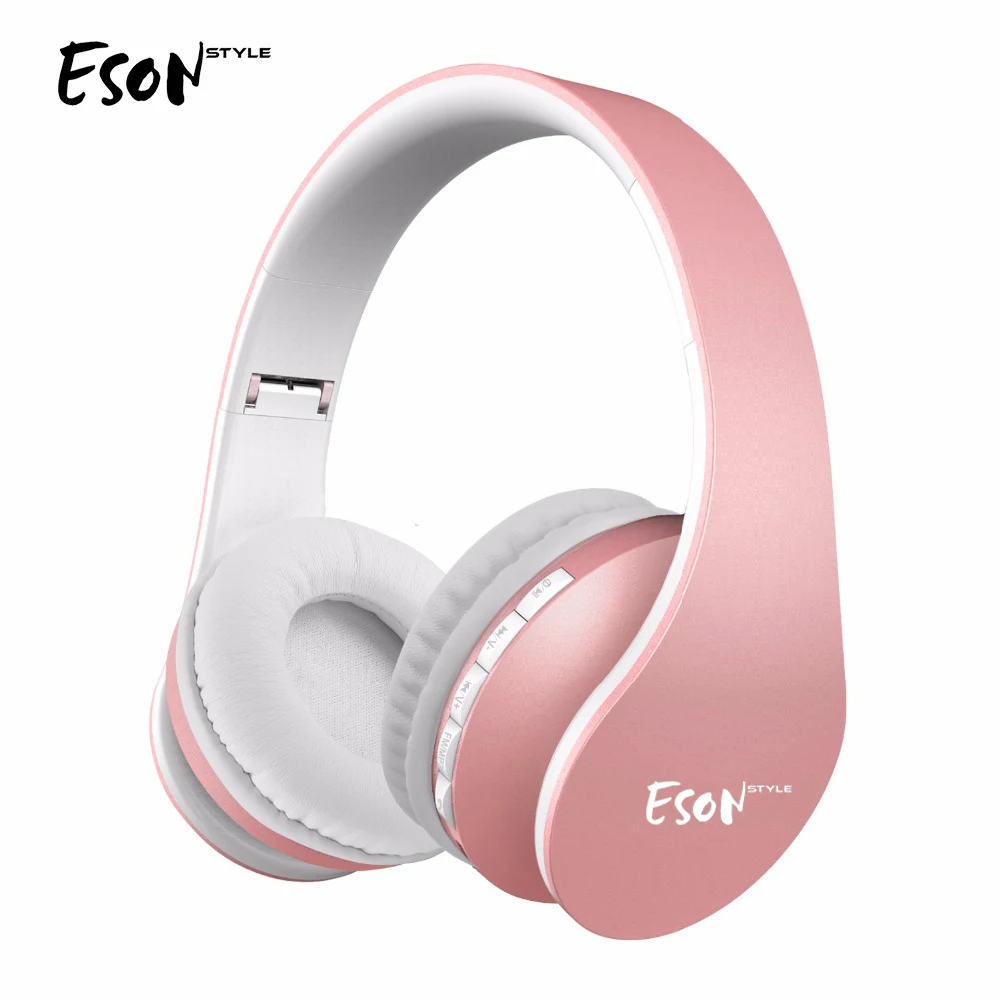 Складные наушники Eson, bluetooth-наушники на ухо с мягкими наушниками-розовое золото