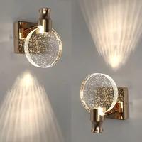 nordic crystal wall lamp bedroom led gold silver wall light bedside sconce for stairs living room round mirror bedroom lamp