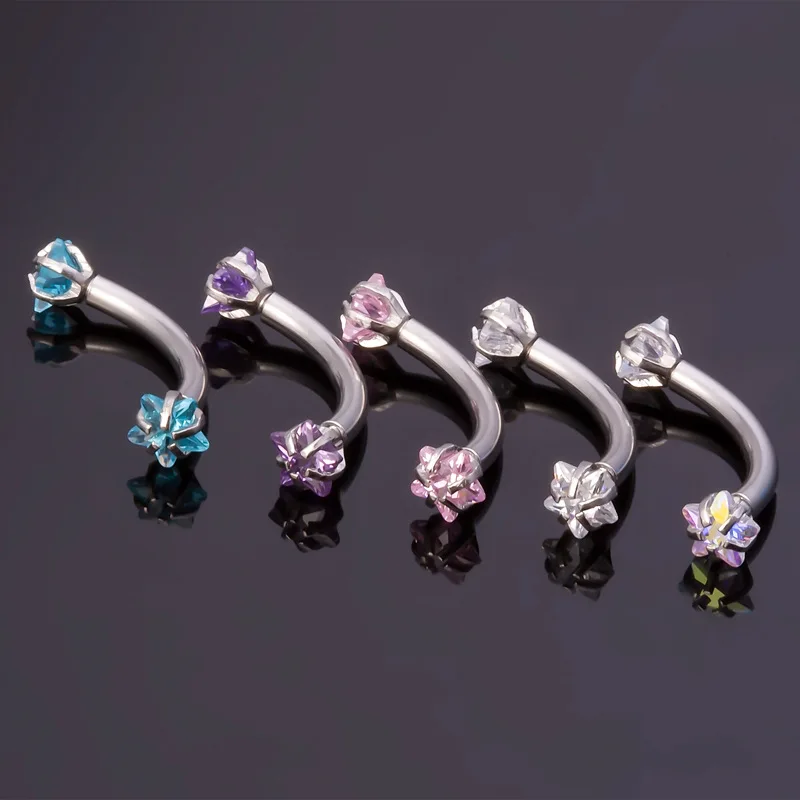 1 шт. стальная Звезда Круглый камень для бровей кольцо Козелка спираль Rook серьги