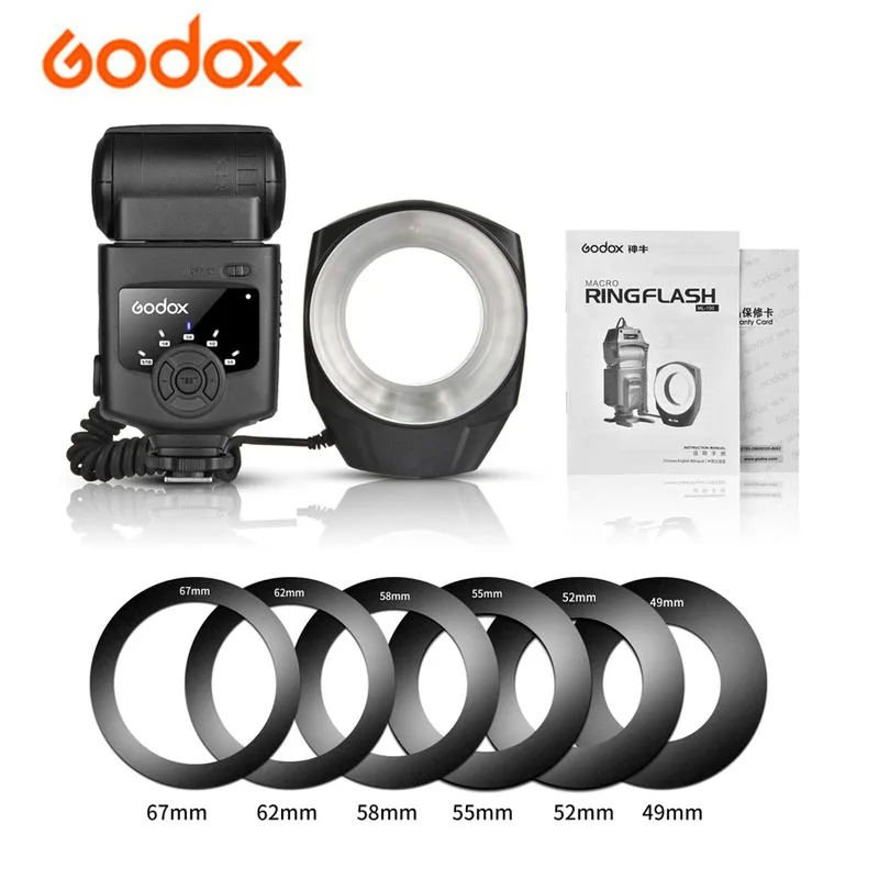 

Godox ML-150 GN10 49 52 55 58 62 67 mm Lens Adapter Rings Macro Ring Flash Speedlite for Nikon Canon Olympus Pentax DSLR cameras