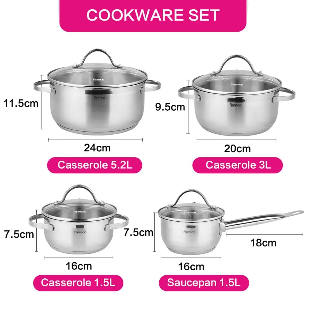 FISSMAN Gabriela серии наборы посуды с Нержавеющая сталь 1.5L Saucepan Casserole 3.0L Saucepot 5.1L
