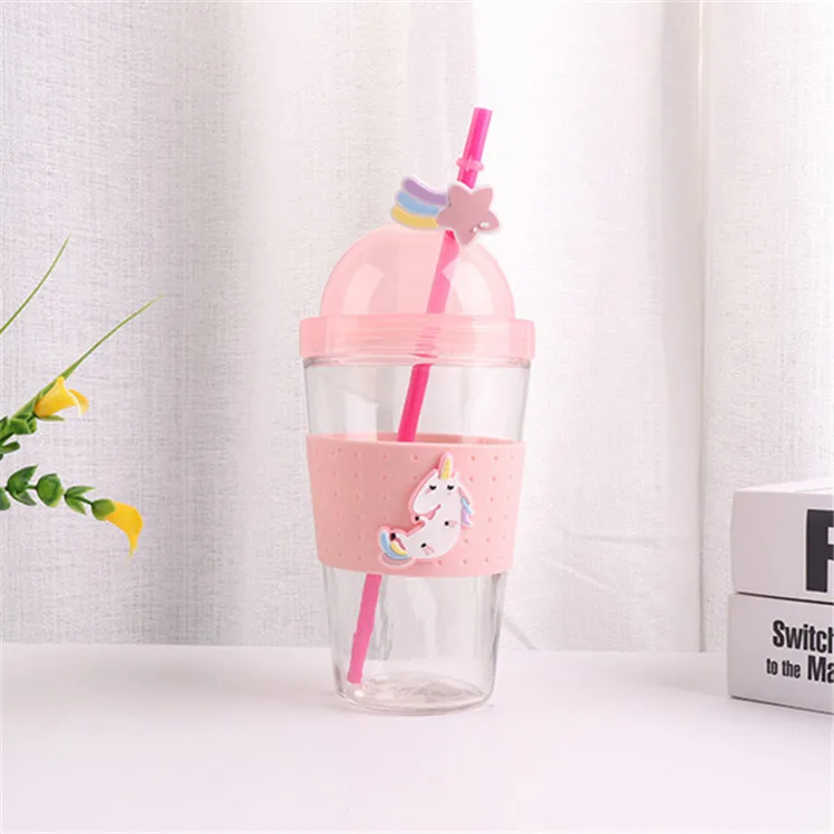 Корейская версия новой 450 мл мультфильм Единорог соломенная стеклянная