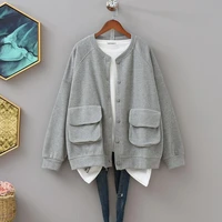 loose large size solid color cardigan mens and womens raglan sleeves mid length stand up collar jacket ladies jacket tops