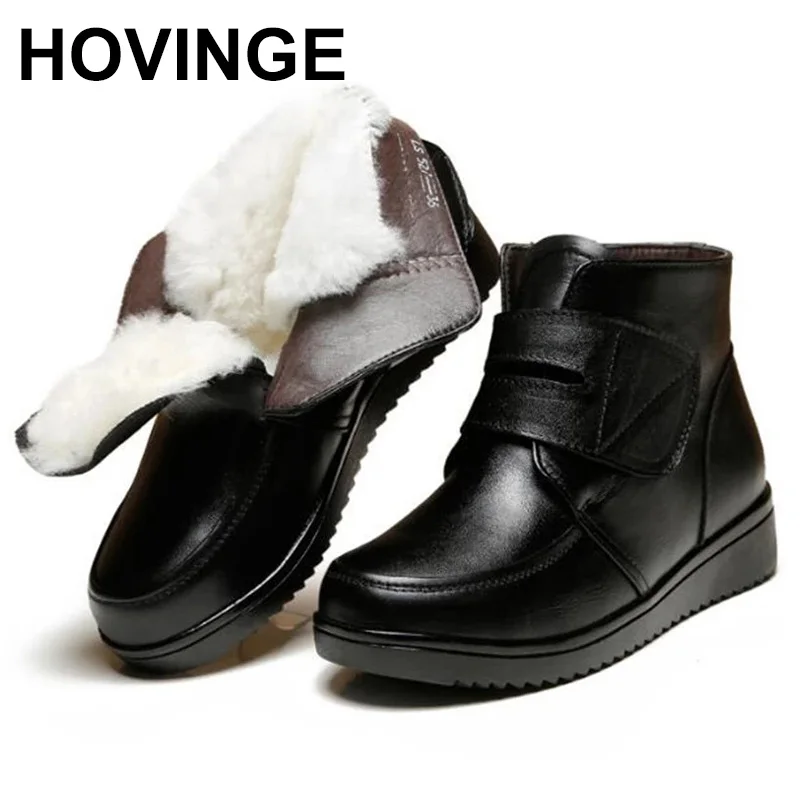 

Новинка, зимние ботинки HOVING из воловьей кожи на меху, Зимние удобные ботинки на плоской подошве, женские ботинки большого размера, модные по...