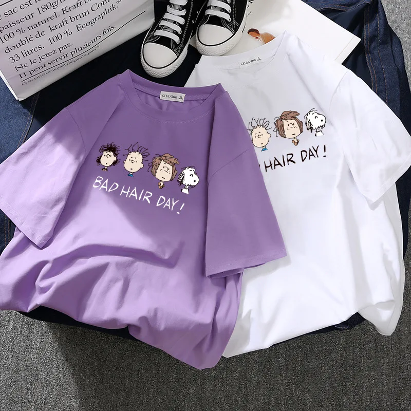 Женская футболка с короткими рукавами Корейская принтом надписью BAD HAIR DAY унисекс