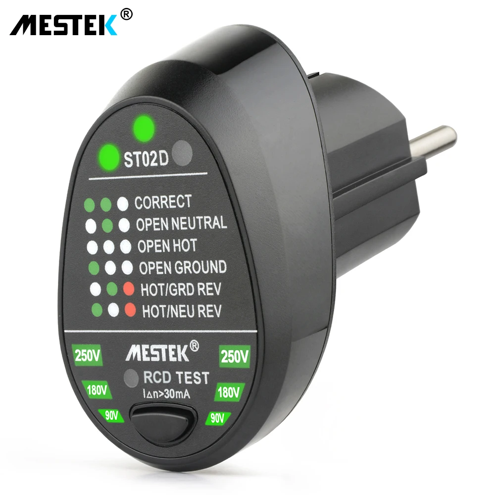 

Mestek Socket Tester Pro Voltage Test RCD 30mA Socket Detector US UK EU Plug Ground Zero Line Plug Polarity Phase Check