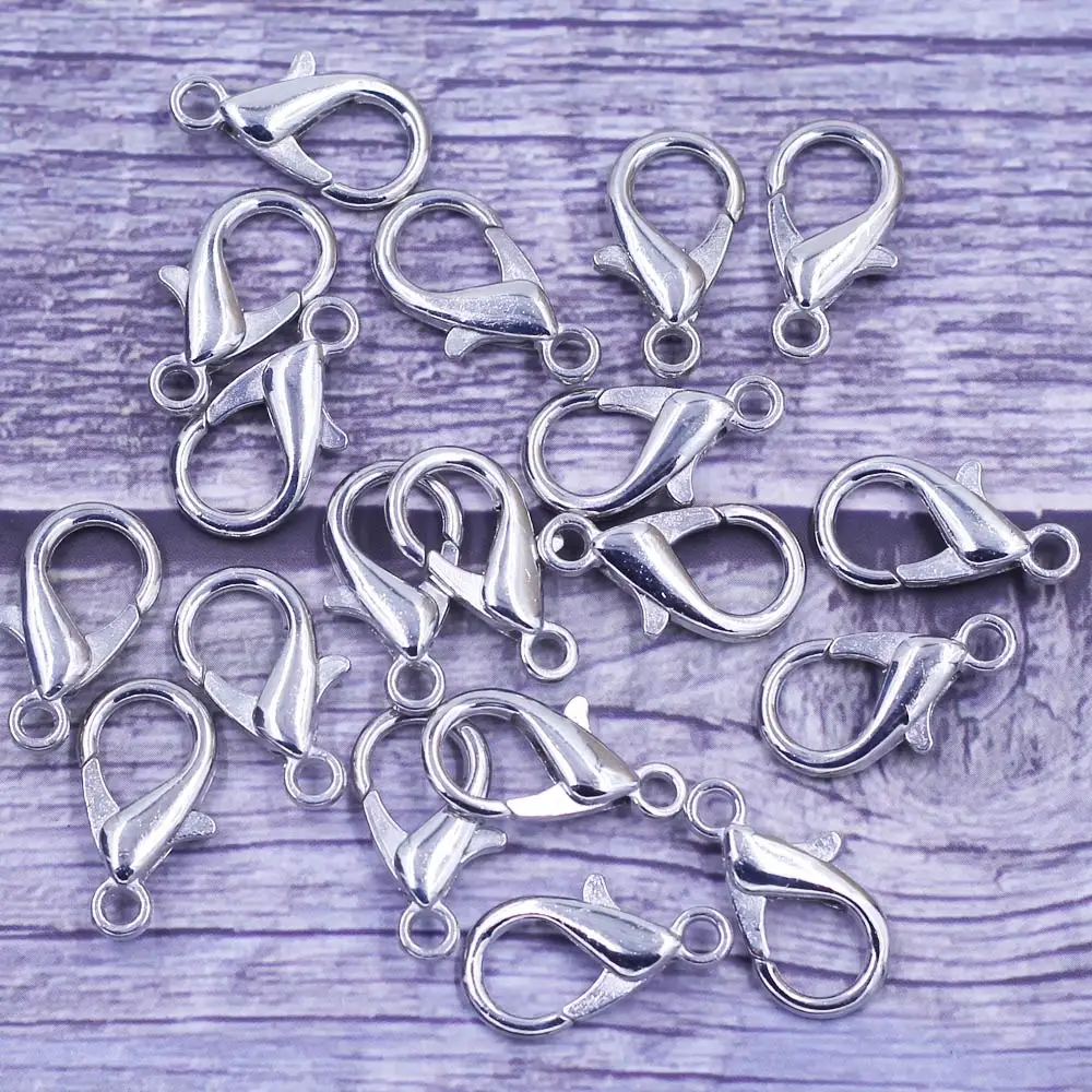 

30Pcs Lobster Clasps Zinc Metal Alloy Silver Tone Fit Charms Chain Bracelets Necklaces Jewelry DIY Making Findings 21x12mm