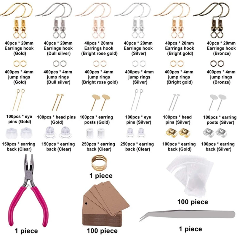 

4240Pcs Earring Making Supplies Kit Earrings Hooks Jump Rings Earring Backs Earring Cards for Jewelry Making and Repair