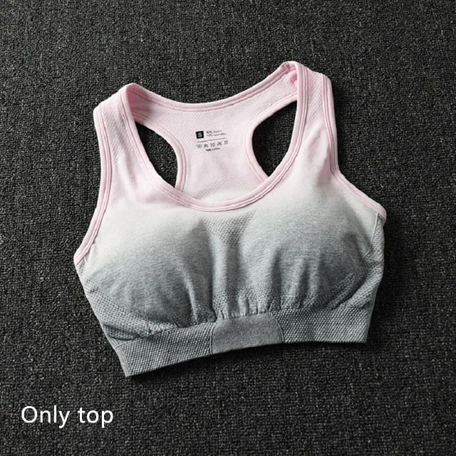 Pink bra 3 шт., бесшовный комплект для йоги с эффектом омбре, женская одежда для тренировок, спортивный бюстгальтер, топы с длинными рукавами, леггинсы, набор для бега, фитнеса, спортзала, женская спортивная одежда - Цвет: Pink bra