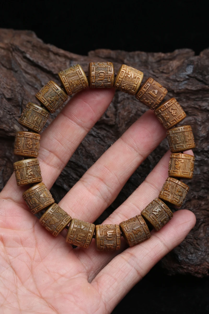 

Natural sandalwood Tibetan six-character mantra Tibetan Buddhist prayer wheel bracelet 15mm unisex Yoga Zen