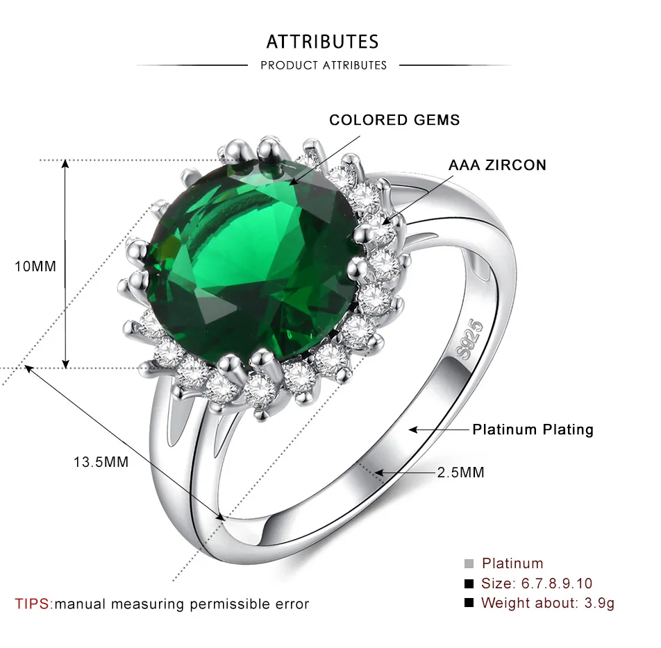Уникальное модное ювелирное изделие приятное кольцо принцессы с зеленым