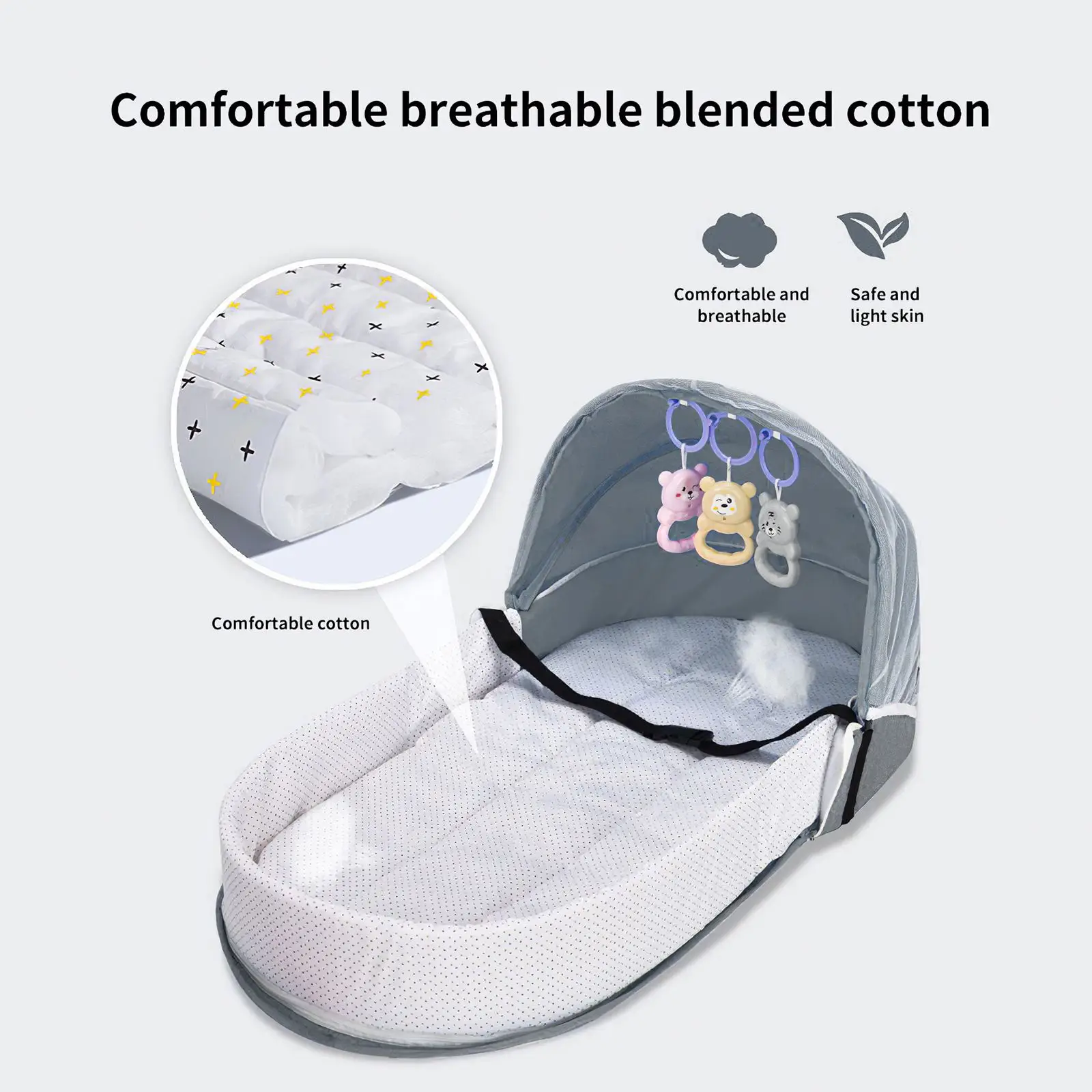 

Baby Bed Folding Anti-Pressure Crib Bed Breathable Soft With Portable Bassinet Baby Foldable Breathable Infant Sleeping Basket