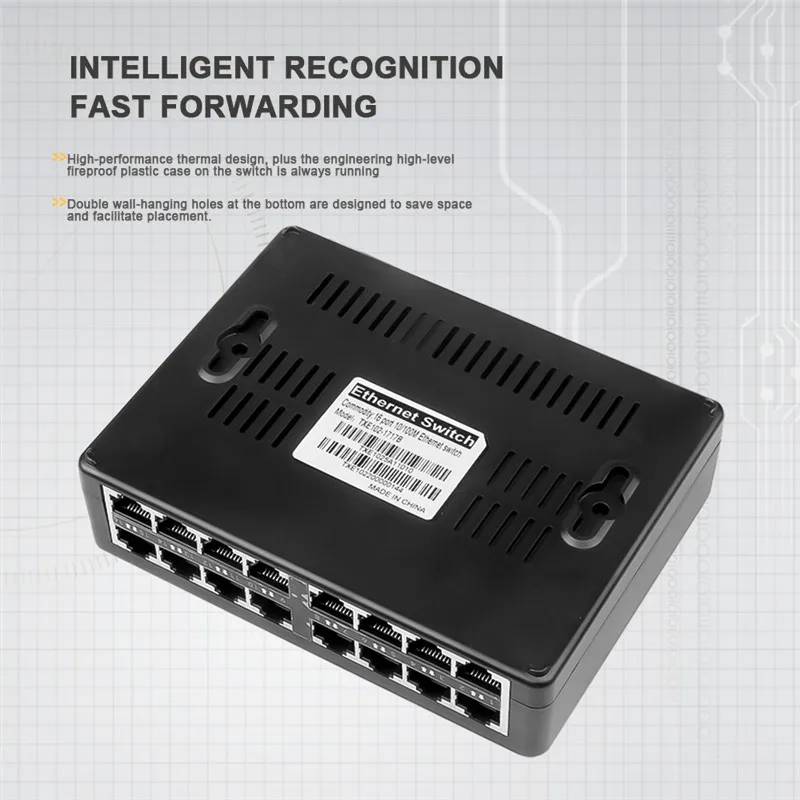 Сетевой коммутатор kebidumei с 16 портами Fast Ethernet LAN RJ45 хаб 100 Мбит/с для настольного ПК