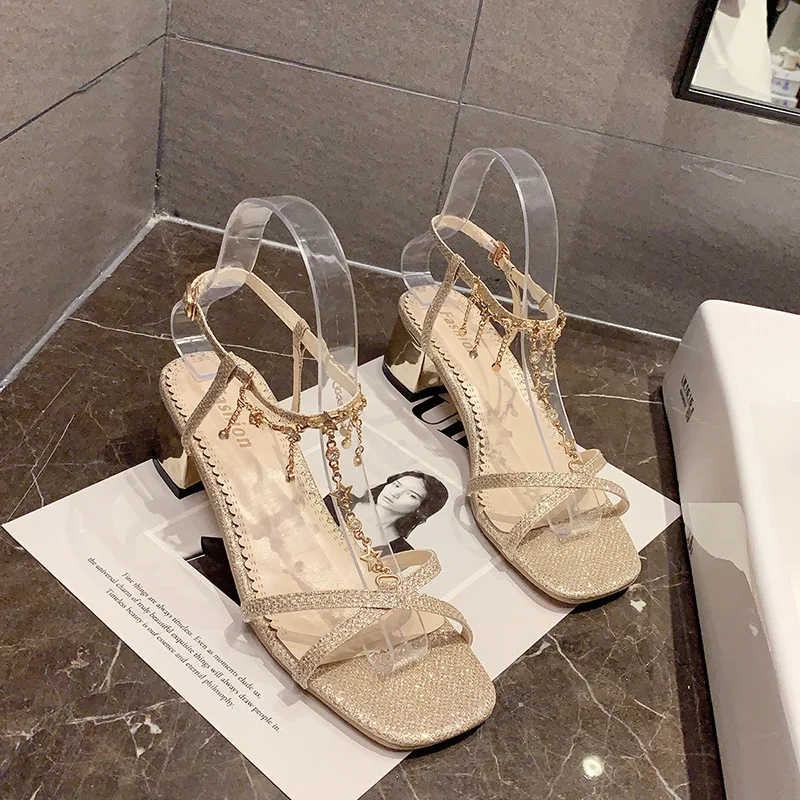 

Fashion sandals new summer 2020 Bohemian thick heel open toe versatile high heels fairy Roman shoes