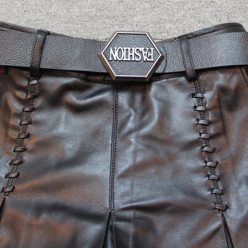 Женские широкие шорты с поясом черные повседневные байкерские из натуральной