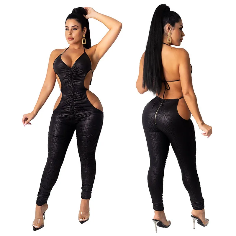 

Autumn new women's clothing new product pattern folds sexy sling jumpsuit women