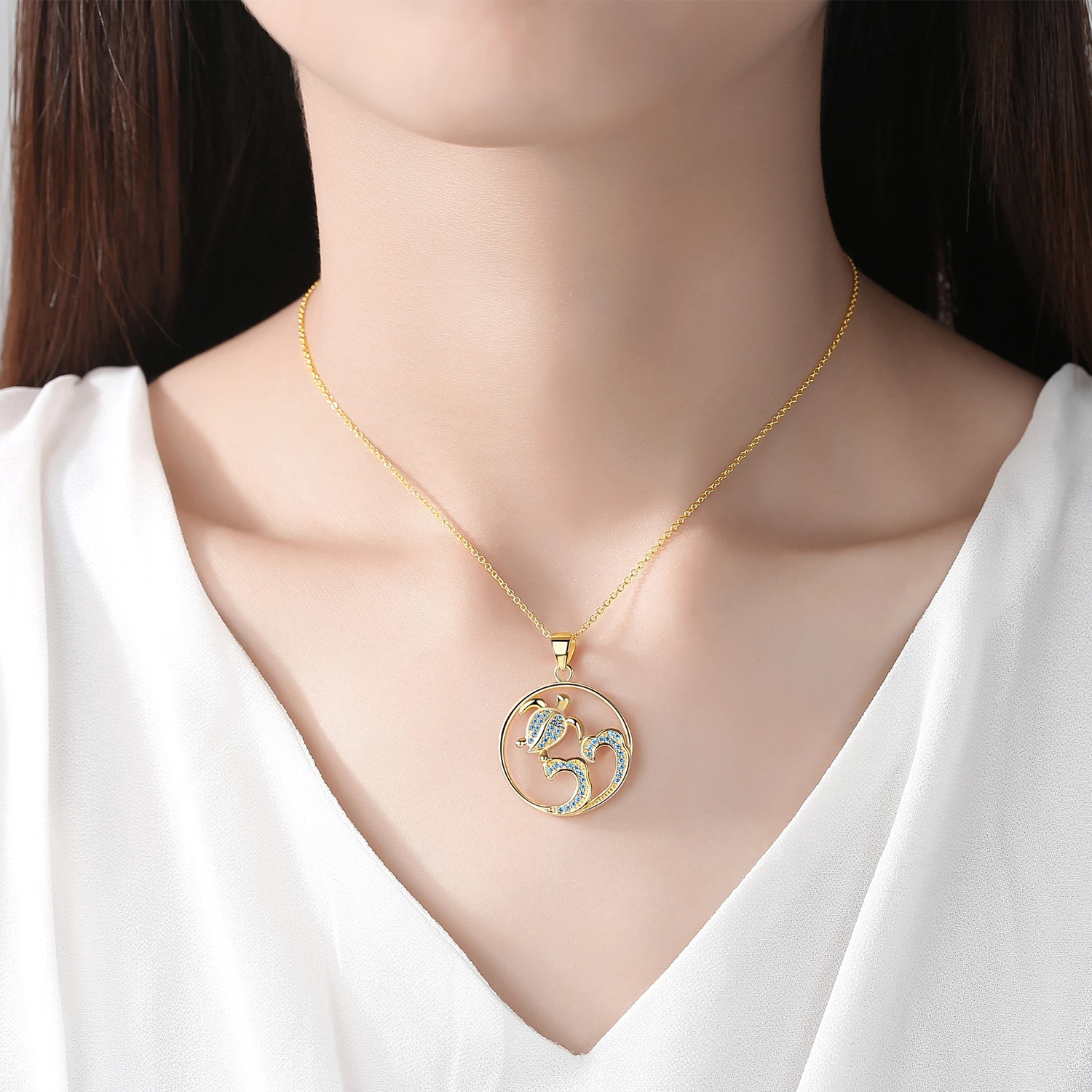 TONGZHE 2018 Fashion Long Necklaces Pendant Tortoise Luxury Round Blue CZ Chokers For Women Gift Factory Wholesale | Украшения и