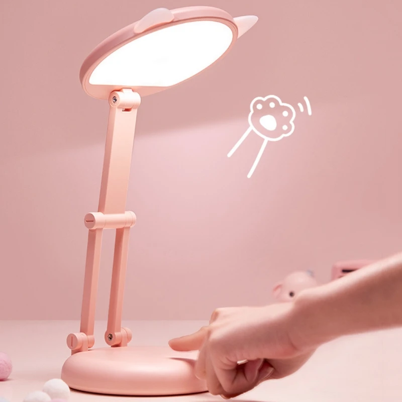 

Pink Kids Desk Lamp Eye Protection Adjustable Cat-shaped Light Stepless Dimming Touch LED Samll Table for Reading Retailsale