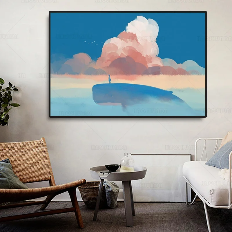 Скандинавская красивая картина с изображением морского Кита Настенная