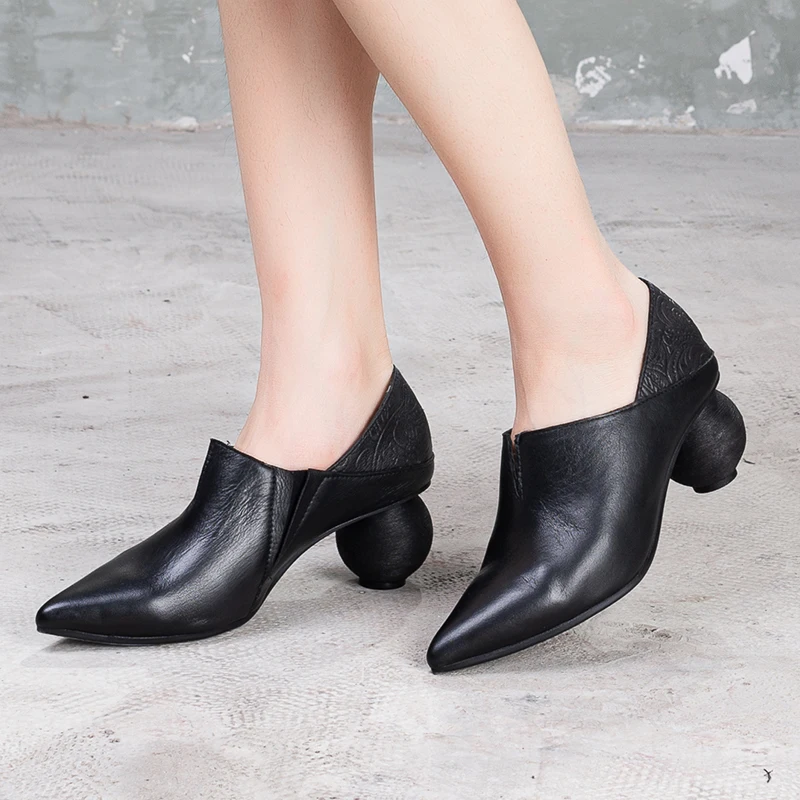 VALLU/2019 г. Осенняя обувь с круглым каблуком женские туфли лодочки винтажная