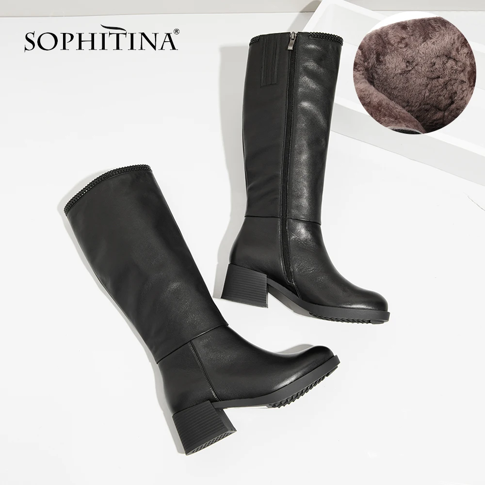 SOPHITINA/Лидер продаж 2019г. Новая пикантная зимняя обувь из натуральной кожи, подкладка из ворсина или натурального меха. Женские сапоги дополнены молнием до конца,декорированы стразами на голенище. Обувь на зимуBA20