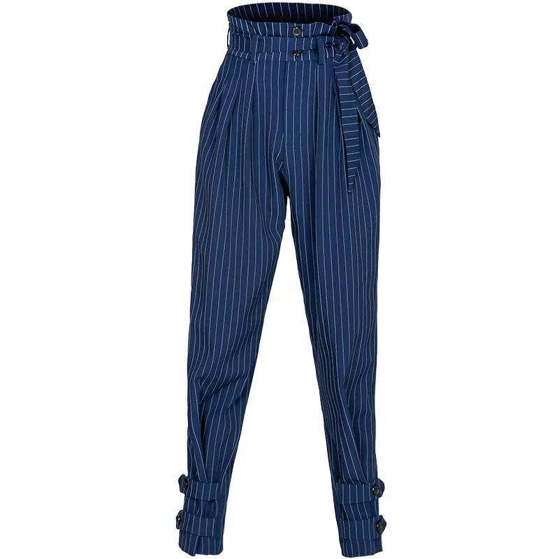 

Men/Women Latin Dance Pants Adult Ballroom Practice Wear Lace Up Stripe Trousers Loose Samba Rumba Salsa Dancing Clothes BL5444
