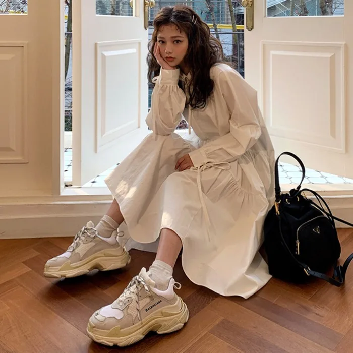 Женское платье с длинным рукавом винтажное дизайнерское воротником лацканами