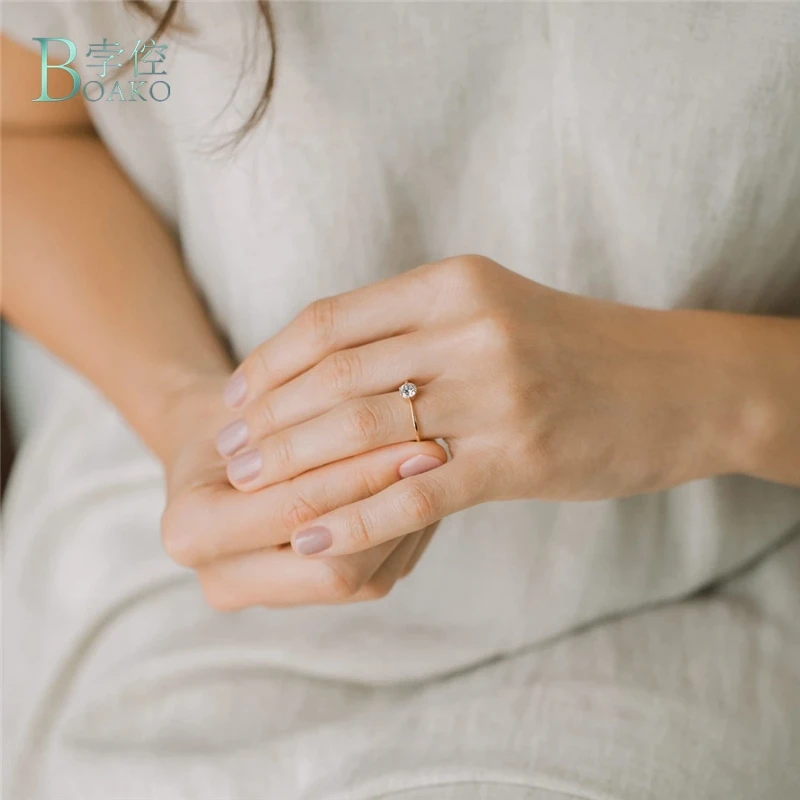 Женское Обручальное Кольцо BOAKO золотое/изящное тонкое кольцо с фианитом и