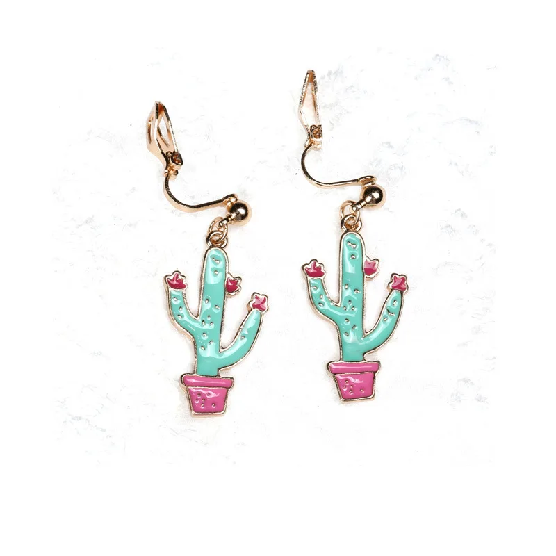 Высококачественный милый мультфильм Эмаль Зеленый Кактус Висячие серьги для