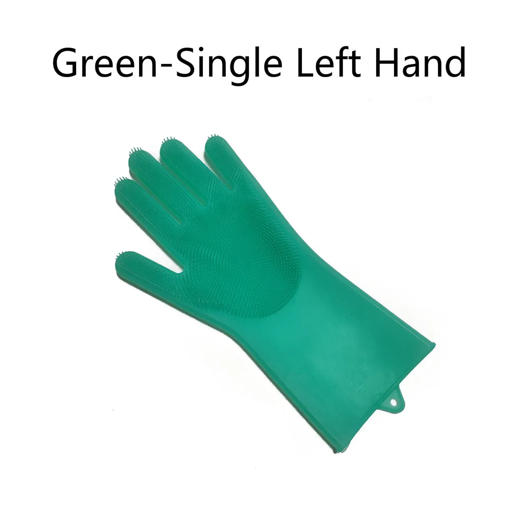 Green-Left Hand Одна силиконовая щетка для мытья посуды, перчатки для мытья автомобиля, перчатки для мытья посуды, кухонные аксессуары - Цвет: Green-Left Hand