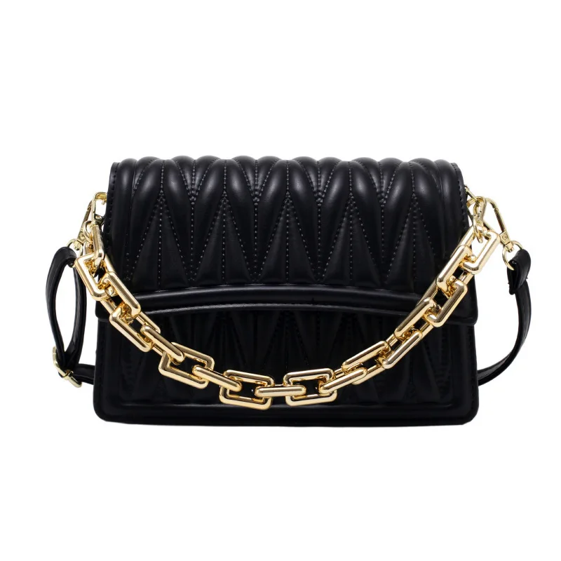 

2021 Women's Small Fold Embroidery Chain Square Bag Korean Fashion Pu Material Shoulder Or Crossbody Bag