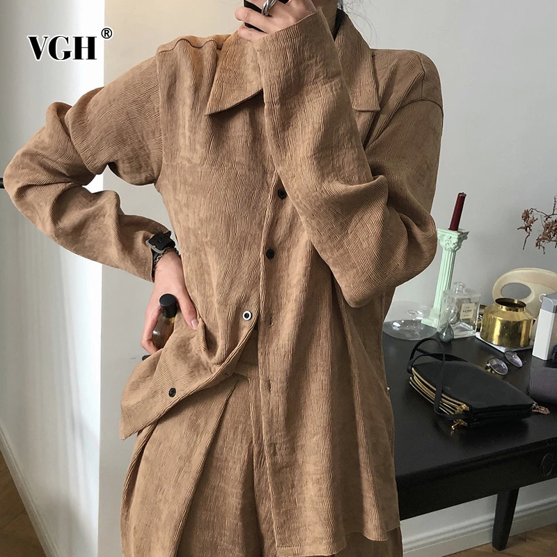 Женская винтажная рубашка с отложным воротником VGH Повседневная Блузка оверсайз