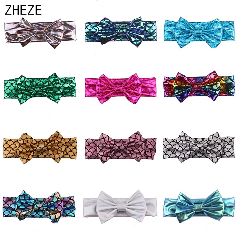 6 шт./лот 5 ''повязка на голову с бантом русалки для девочек металлический бант