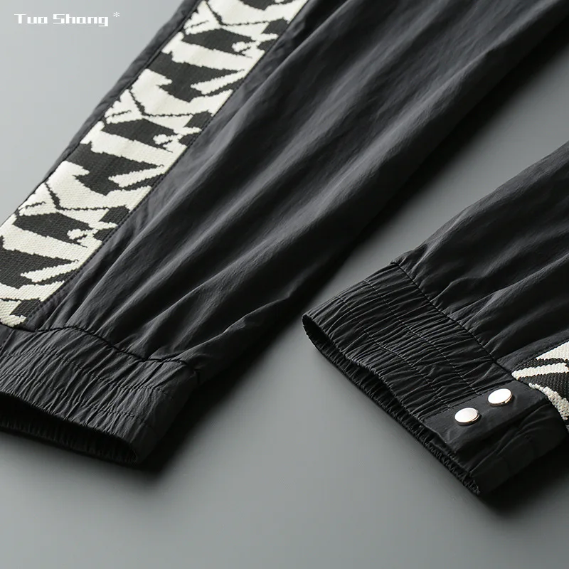 

2021 Spring Black Jogger Pants Men Drawstring Track Sports Pants Fashion Side Stripe Designer Joggers Ribbon Pantalon Homme 4XL