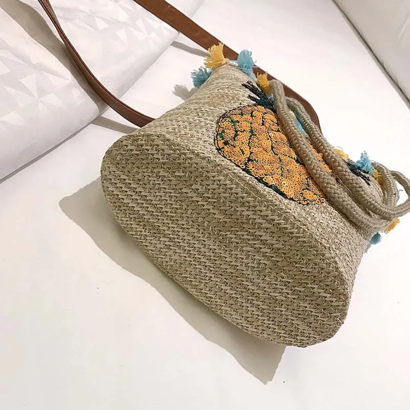 Женская Соломенная Сумка Alneed расшитая блестками сумка с изображением ананаса