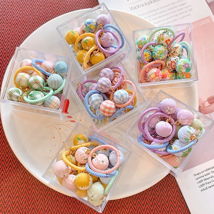

South Korea's New Small Fresh Ball Cloth Headband Plaid Floral High Elasticity Does Not Hurt Children's Rubber Band Head Rope