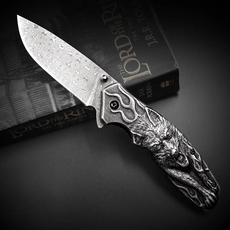 Идеальный дамасский складной нож волк Тотем тактические ножи для выживания