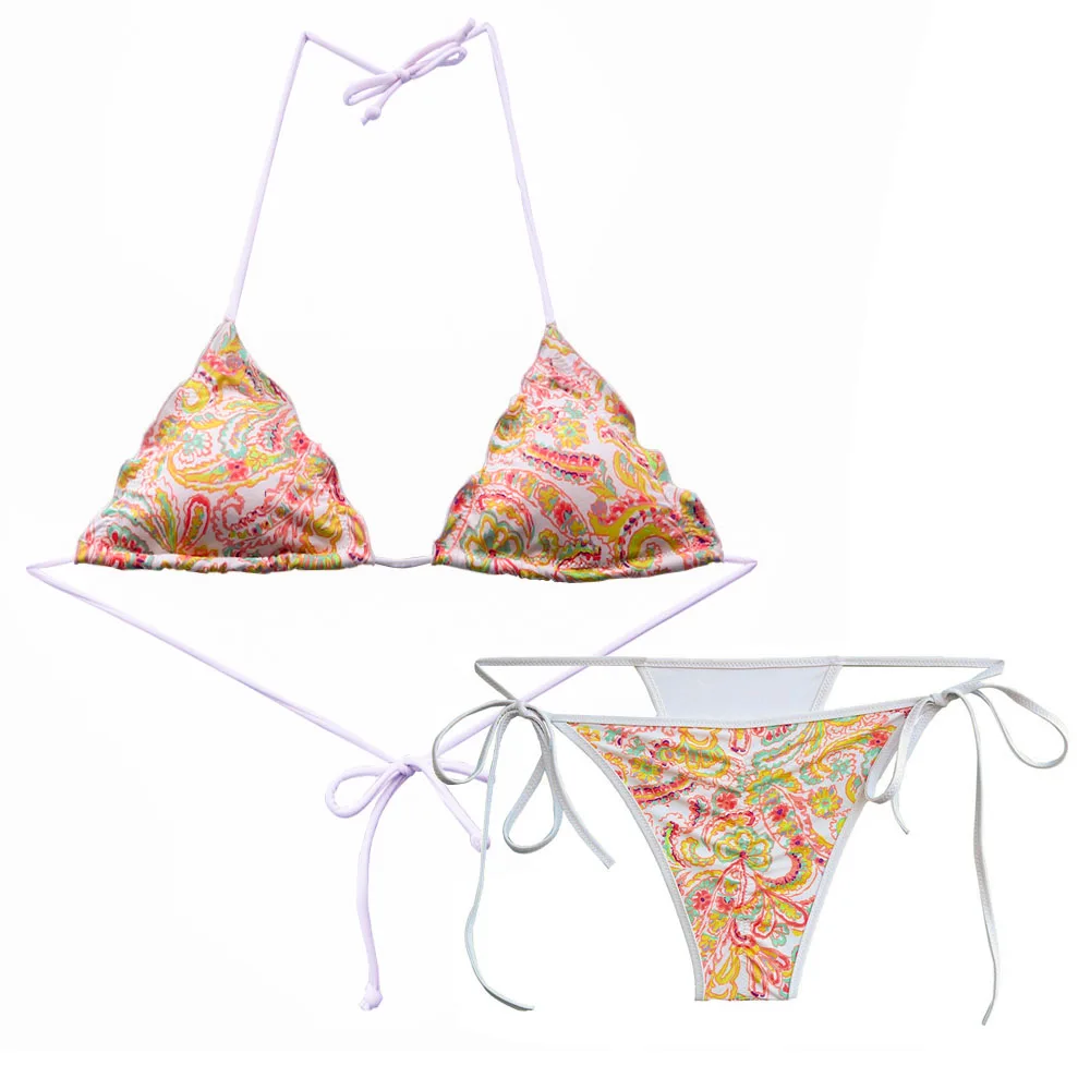 Купальник-бикини женский с бантом желтый треугольный купальный костюм принтом в