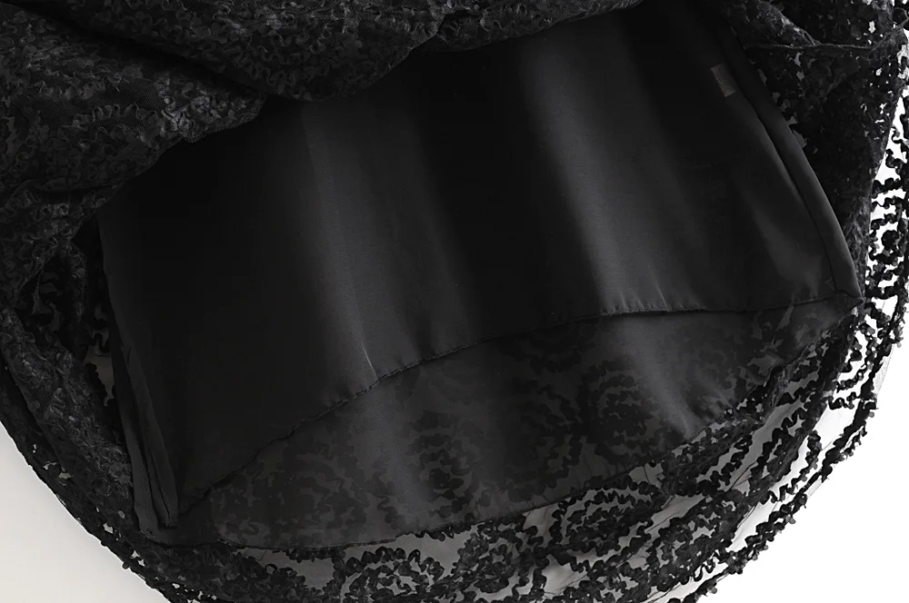 Star firefly casual western puff sleeve round neck openwork lace Za long dress female loose stitching dress women